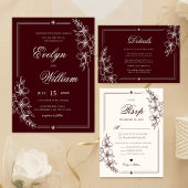 Elegante moderne kalligrafie bloemrijke bordeauxro menu