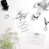 Elegant Script Black and White Wedding Kaart