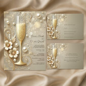 Champagne & Pearl Elegant Wedding Shower Vierkante Sticker