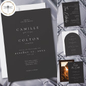 Elegant Charcoal Black Minimalist Wedding Kaart