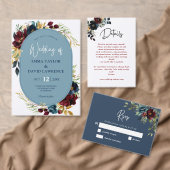 Elegante Navy blauwe bordeauxrode bloemen bruiloft Acryl Uitnodigingen (Personaliseer de collectie van deze zelfstandige maker.)