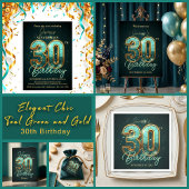 Striking Shimmering Turquoise en Goud 30e Verjaard Briefkaart