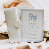 Elegante Gingham Blue Coquette Bow Luier Raffle Informatiekaartje