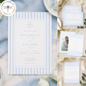 Elegante klassieke blauwe streep monogram bruiloft kaart
