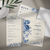 Elegante Classic Cream & Franse Blauwe Bloemen Huw Save The Date