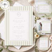 Elegante Klassieke Saliegroene Streep Bruiloft Save The Date