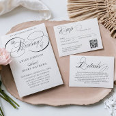 Elegant QR Code Classic Script RSVP Wedding Kaartje