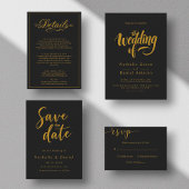 Elegante kalligrafie script zwart en goud bruiloft kaart