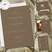 Elegant Cocoa Brown Minimalist Wedding Kaart