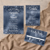 Elegante donkerblauwe glitter & Folie bruiloft Bed Hart Sticker (Personaliseer de collectie van deze zelfstandige maker.)