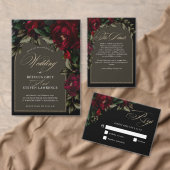 Donker gothic rood groen bloemenmoody bruiloft kaart (Personaliseer de collectie van deze zelfstandige maker.)