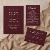 Elegant Deep Burgendy Wedding Monogram Initials  Kaart (Personaliseer de collectie van deze zelfstandige maker.)