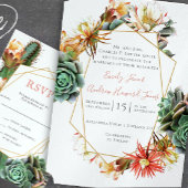 Roze & Koraal Bloemen Geometrisch Goud Lijst Bruil All In One Uitnodiging