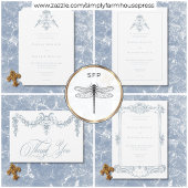 Elegante Dusty Blue Chinoiserie Cherub Wedding Vellum Uitnodigingen