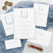 Floral Wedding Crest Stoffig Blauw retouradres Etiket