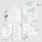 Waterverf dusty blue floral bruiloft programma programmakaart