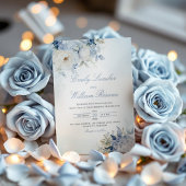 Elegant Waterverf Dusty Blue Floral Wedding Menu