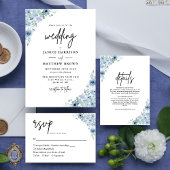 Elegant Dusty Blue Floral Wedding Menu