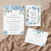 Elegant Dusty Blue Floral Wedding Enclosure Kaart (Personaliseer de collectie van deze zelfstandige maker.)