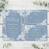 Elegant Stof Blauw Bloemendesign Trouw Retouradres Vierkante Sticker (Personaliseer de collectie van deze zelfstandige maker.)