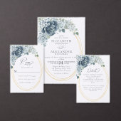 Dusty Blue Floral Elegant Botanical Weddenschap Go Folie Uitnodiging (Personaliseer de collectie van deze zelfstandige maker.)