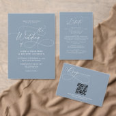 BUDGET Stofblauw QR-code Rsvp Foto Bruiloft (Personaliseer de collectie van deze zelfstandige maker.)