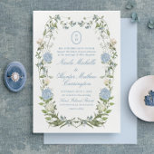 Elegante blauwe hortensia monogram Bewaar de datum Kaart