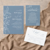 Dusty Blue Elegant Leaves Pattern Wedding Plaatskaartje (Personaliseer de collectie van deze zelfstandige maker.)
