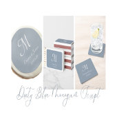 Elegant Dusty Blue Monogram Bruiloft Partij Cockta Papieren Bordje