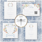 Elegante stoffige blauwe pastel Wildflower Crest b Bedankkaart