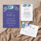 Elegante stoffige blauw paarse bloemen bruiloft re informatiekaartje (Personaliseer de collectie van deze zelfstandige maker.)