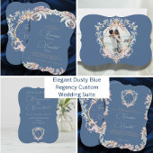 Bruiloft foto Regency Era Blauw Monogram Save The Date
