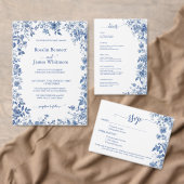 Classic Blue Toile Botanical Wedding Seal Label (Personaliseer de collectie van deze zelfstandige maker.)