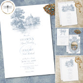 Elegant Dusty Blue Toile French Manor Wedding Save The Date
