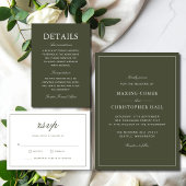 Elegante Stof Groen Script Klassieke Bruidsborrel Kaart
