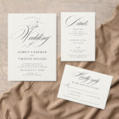 Elegante Ecru Black Calligraphy Wedding Menu (Personaliseer de collectie van deze zelfstandige maker.)