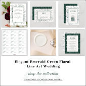 QR-code Elegant Emerald Green Floral Line Art Kaart