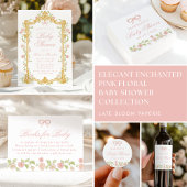 Elegant Betoverd Roze Bloemen Baby shower Wijn Etiket