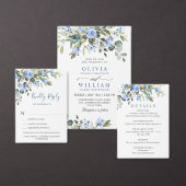 Dusty Blue Elegant Eucalyptus Roos Opslaan datum Briefkaart (Personaliseer de collectie van deze zelfstandige maker.)