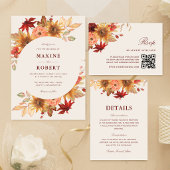 Elegante Herfstbladeren Herfst Bruiloft Kaart