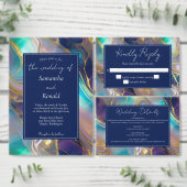 Elegante Faux Gold en Blauwe Opal Stone Wedding Kaart (Personaliseer de collectie van deze zelfstandige maker.)