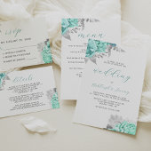 Elegant Bloemen Aqua Zilver Script Bruiloft Acryl Uitnodigingen