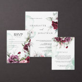 Elegante bloemensmaragd groen & bordeaux bruiloft kaart (Personaliseer de collectie van deze zelfstandige maker.)