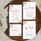 Floral Gold Letter-Baby shower | Diaper Raffle All In One Uitnodiging