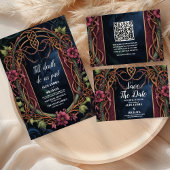 Art Nouveau Floral Gothic Halloween Huwelijk Save The Date