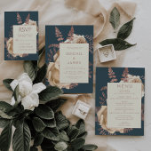 Floral Ivoor Roos Goud Blauwgroen bruiloft Save th Folie Uitnodiging