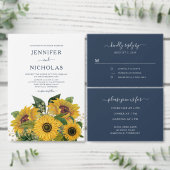 Elegant Navy Blue Sunflower Weddenschap Kaart (Personaliseer de collectie van deze zelfstandige maker.)