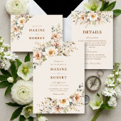 Elegante Bloemige Waterverf QR Code Foto Bruiloft Kaart