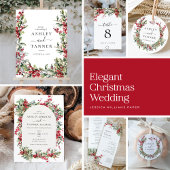 Elegante Bloemen Winter Kerstbruiloft Programmakaart