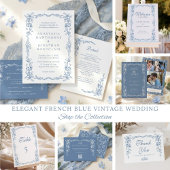 Elegante stoffige blauw  bloemenbruiloft save the date